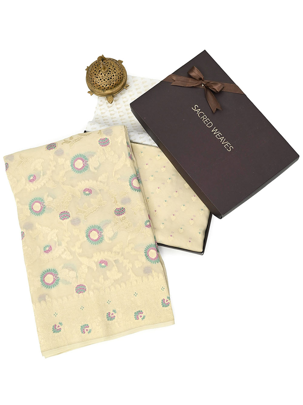 Cream Meenakari Khaddi Georgette Handloom Banarasi Suit - Gift Box
