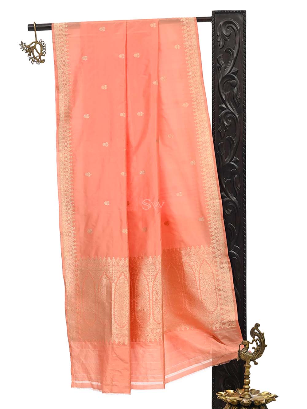 Peach Booti Katan Silk Handloom Banarasi Dupatta