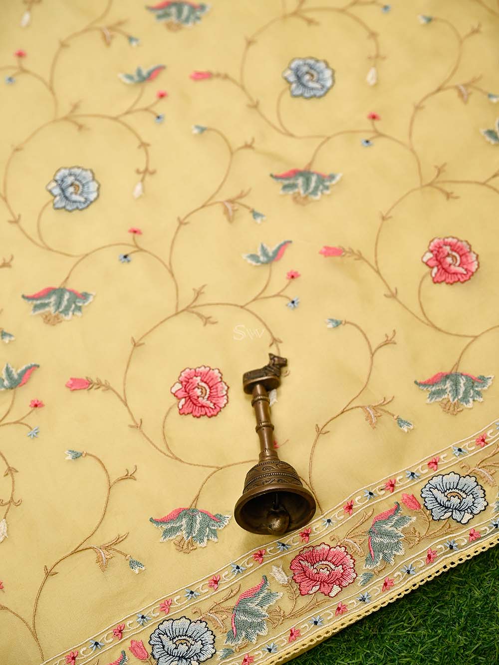 Yellow Embroidered Organza Handloom Banarasi Suit - Sacred Weaves