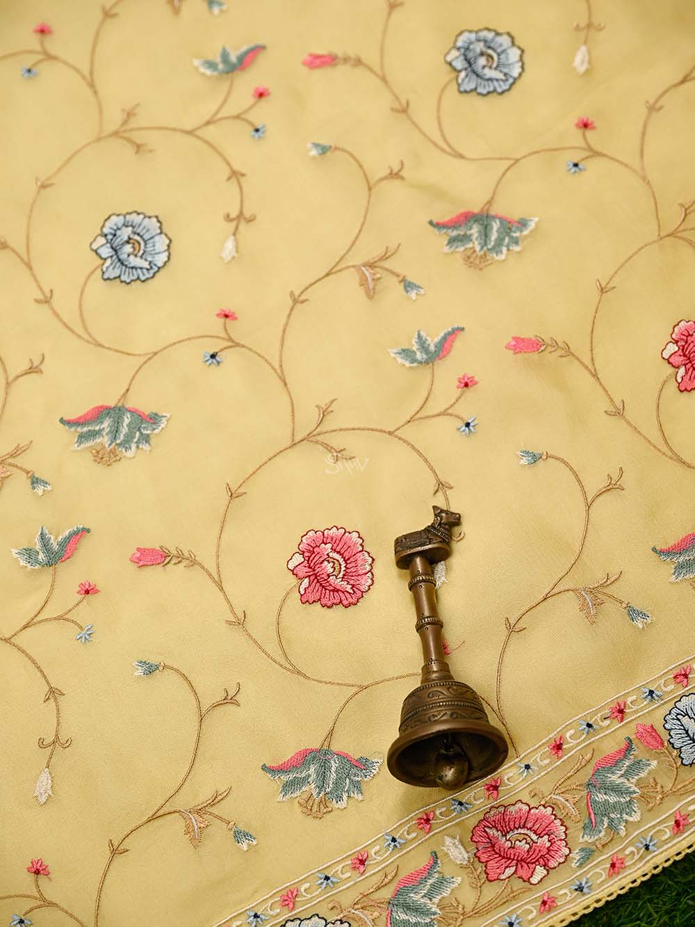 Yellow Embroidered Organza Handloom Banarasi Suit - Sacred Weaves