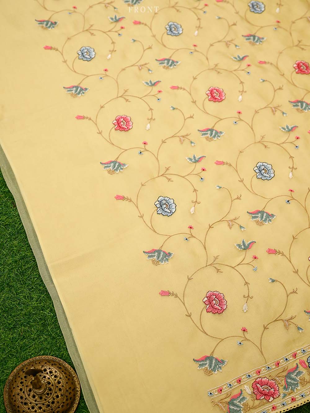 Yellow Embroidered Organza Handloom Banarasi Suit - Sacred Weaves