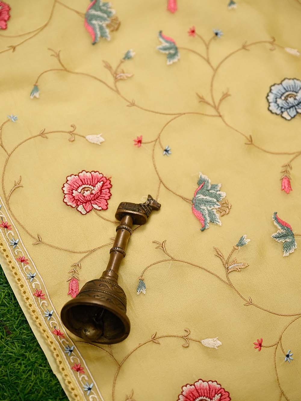 Yellow Embroidered Organza Handloom Banarasi Suit - Sacred Weaves