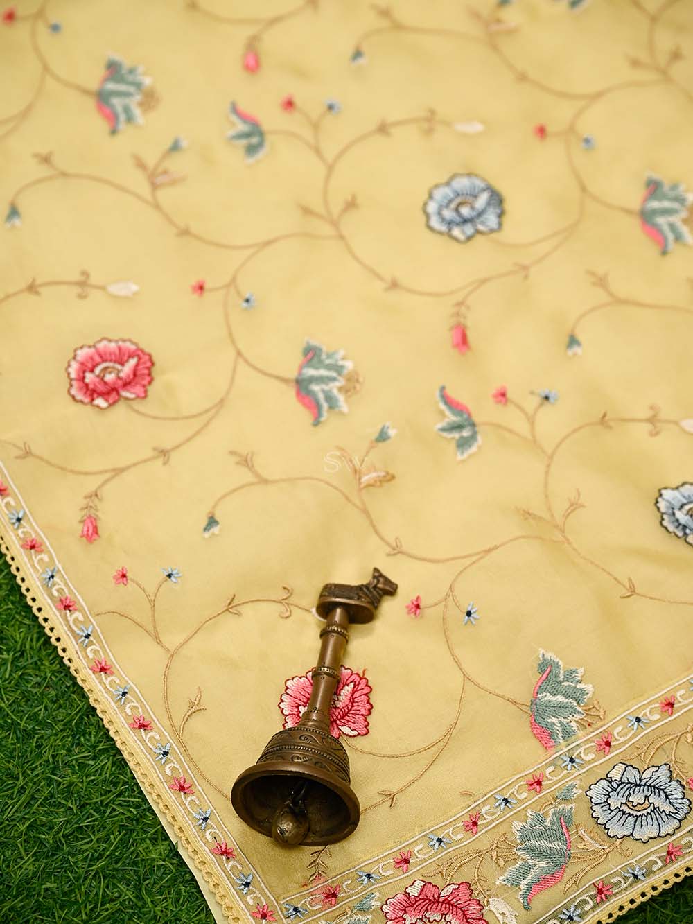 Yellow Embroidered Organza Handloom Banarasi Suit - Sacred Weaves