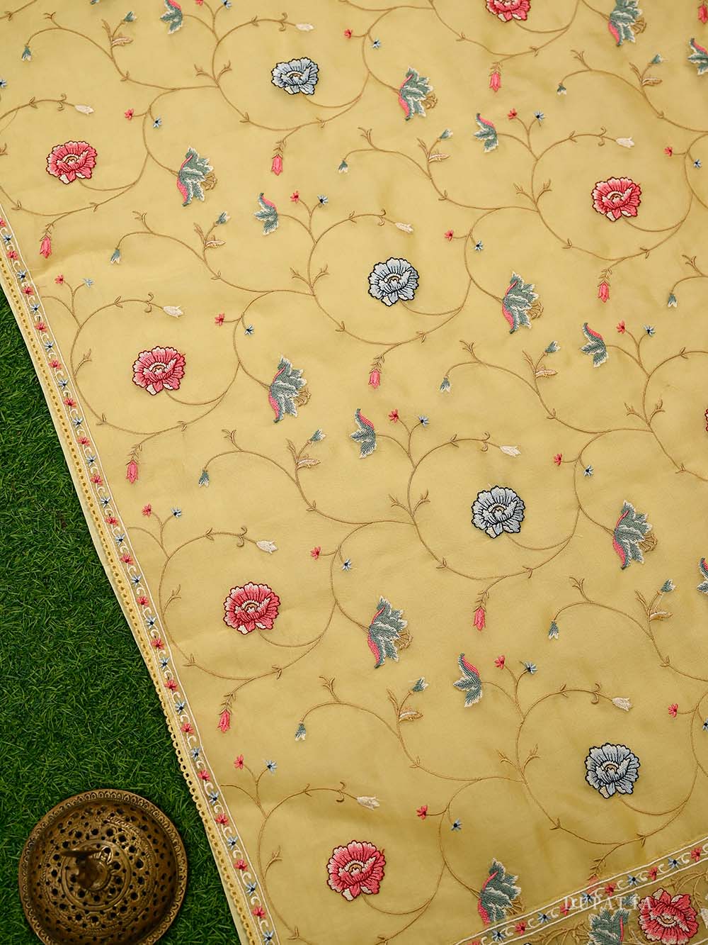 Yellow Embroidered Organza Handloom Banarasi Suit - Sacred Weaves