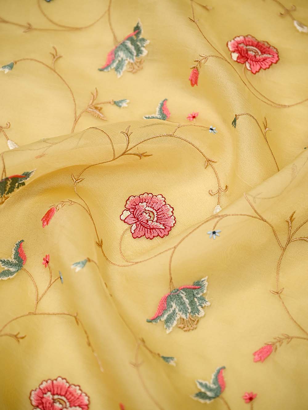 Yellow Embroidered Organza Handloom Banarasi Suit - Sacred Weaves