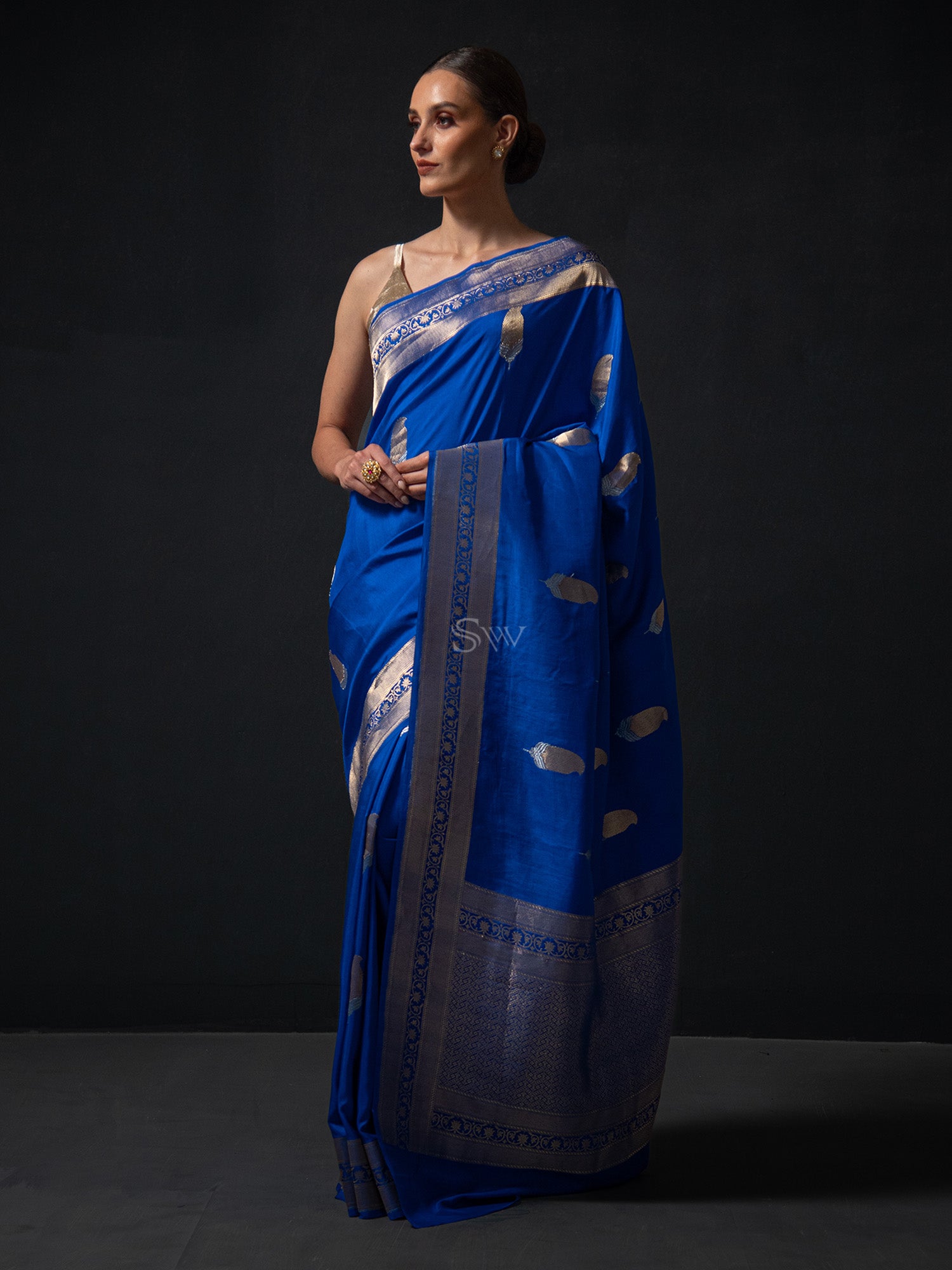 Royal Blue Sona Roopa Boota Katan Silk Handloom Banarasi Saree - Sacred Weaves