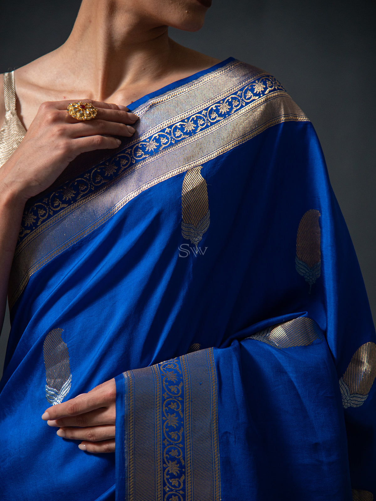 Royal Blue Sona Roopa Boota Katan Silk Handloom Banarasi Saree - Sacred Weaves
