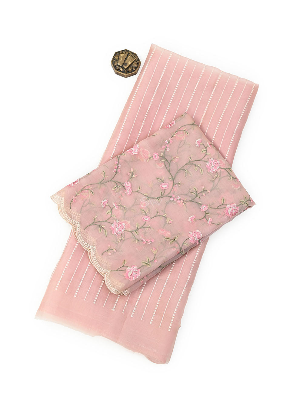 Dusky Pink Embroidery Organza Handloom Banarasi Suit - Sacred Weaves