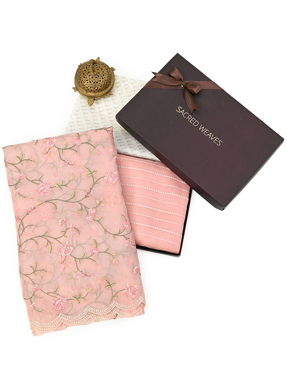 Pastel Pink Embroidery Organza Handloom Banarasi Suit - Gift Box - Sacred Weaves