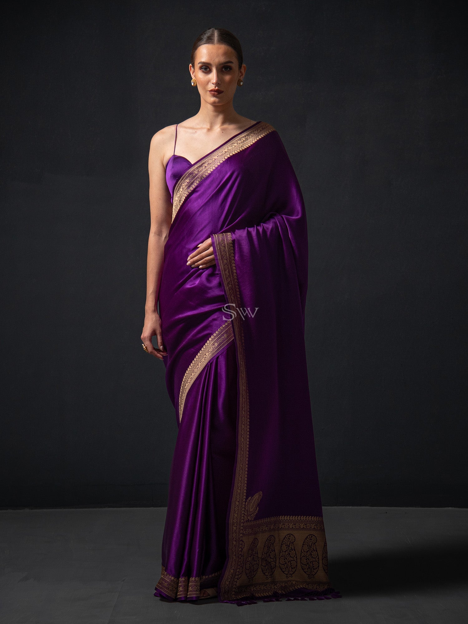 Purple Konia Satin Silk Handloom Banarasi Saree - Sacred Weaves