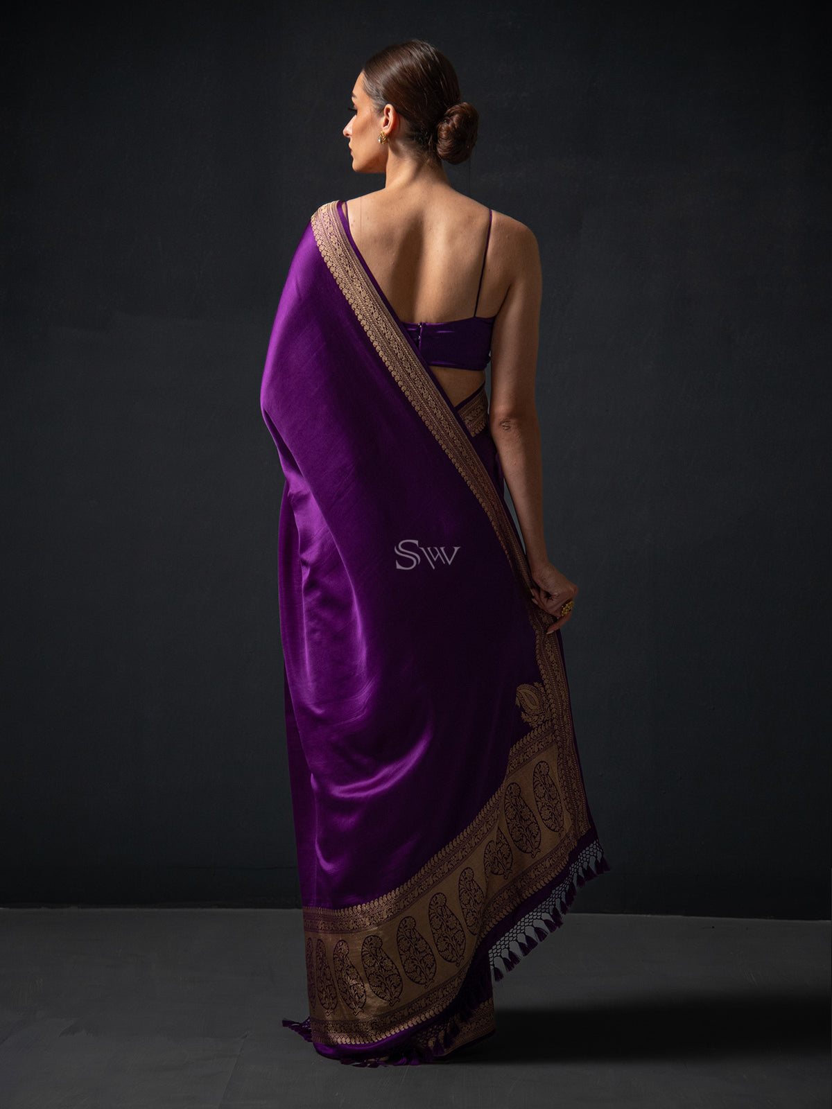 Purple Konia Satin Silk Handloom Banarasi Saree - Sacred Weaves