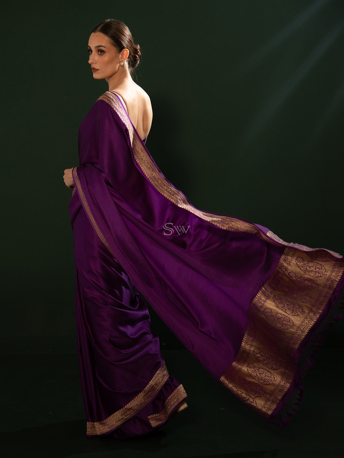 Purple Konia Satin Silk Handloom Banarasi Saree - Sacred Weaves
