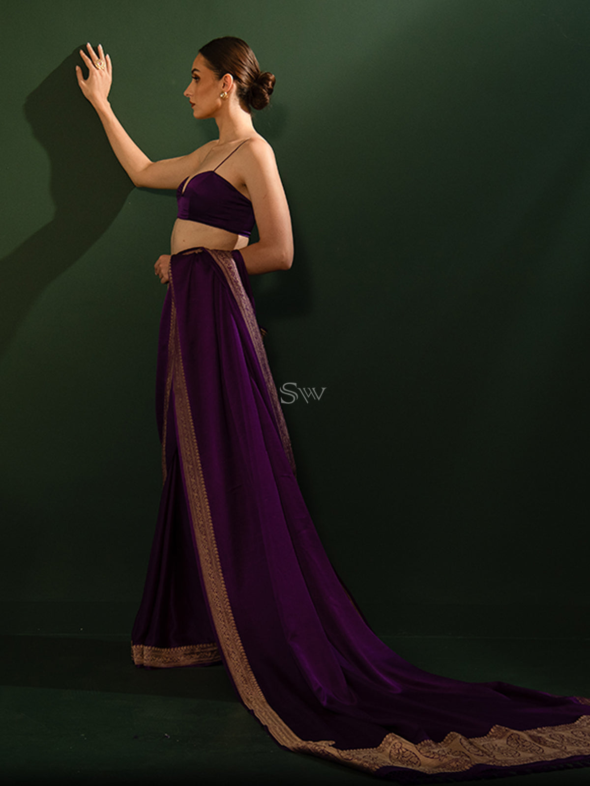 Purple Konia Satin Silk Handloom Banarasi Saree - Sacred Weaves