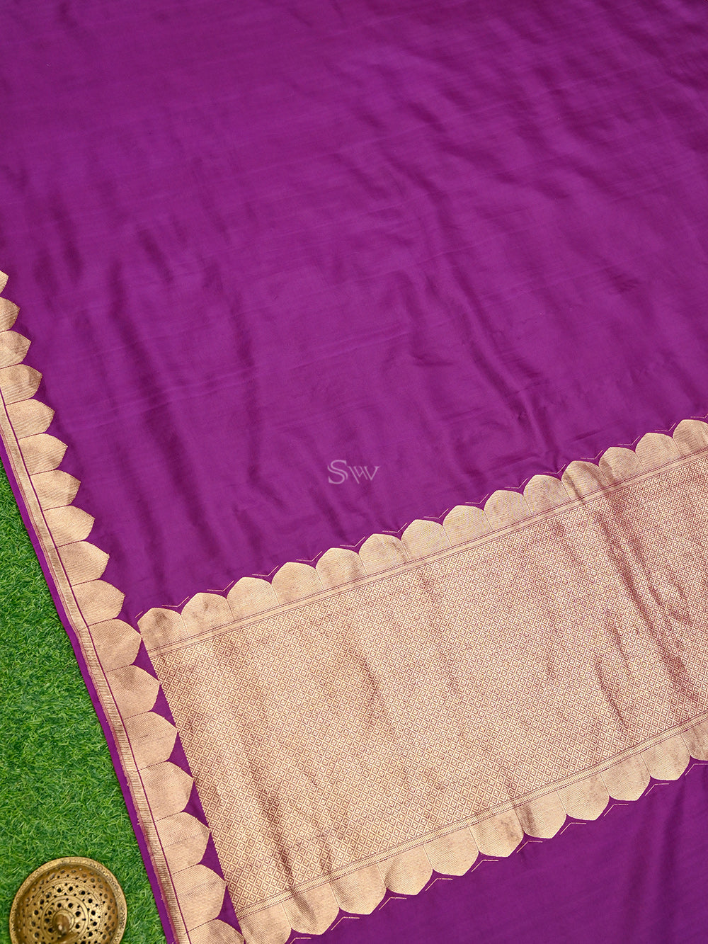 Purple Plain Katan Silk Handloom Banarasi Saree - Sacred Weaves