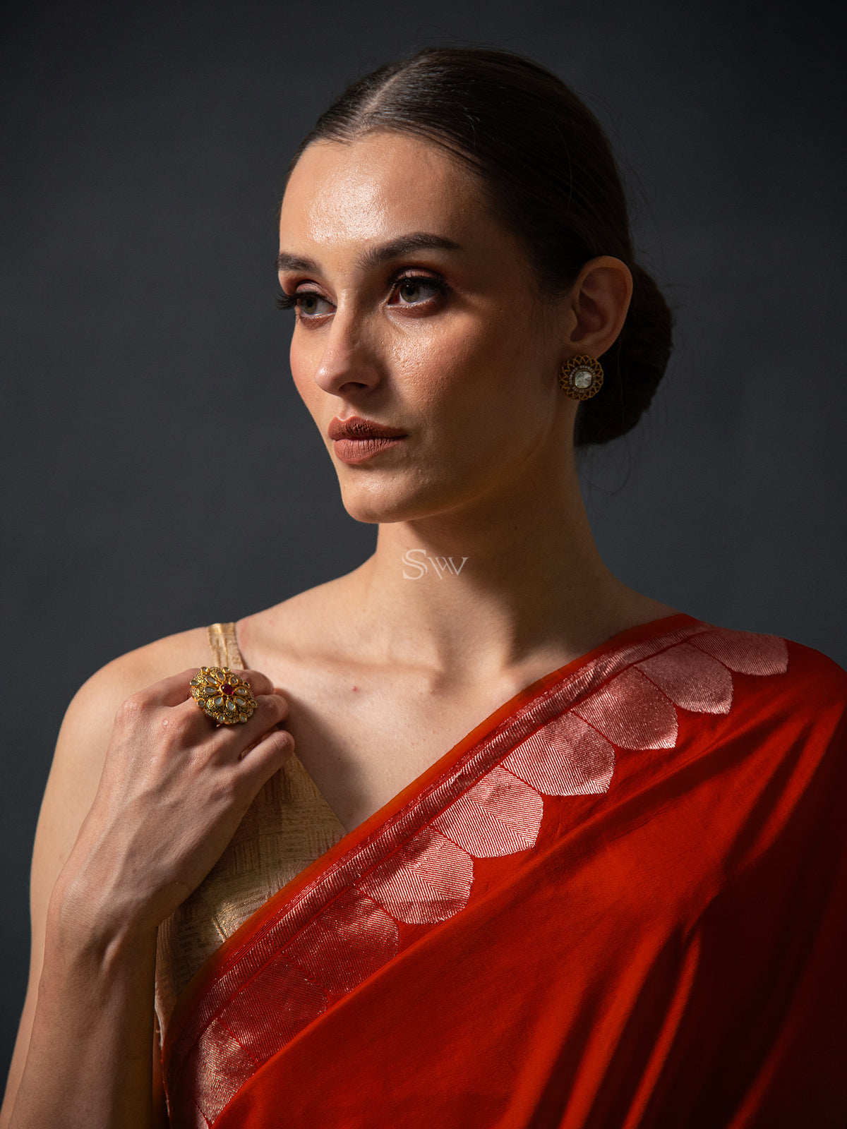 Red Plain Katan Silk Handloom Banarasi Saree - Sacred Weaves