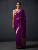 Purple Plain Katan Silk Handloom Banarasi Saree