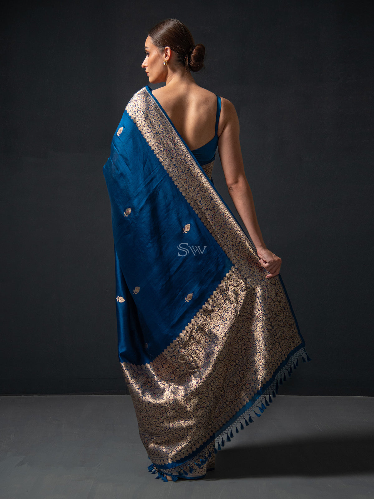 Midnight Blue Organza Silk Handloom Banarasi Saree - Sacred Weaves
