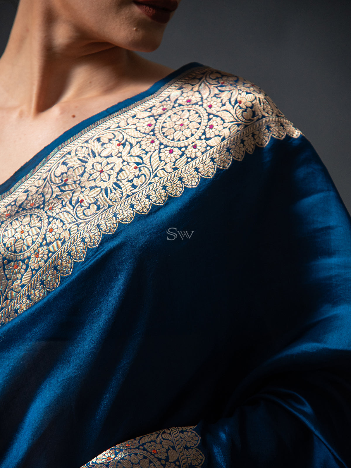 Midnight Blue Organza Silk Handloom Banarasi Saree - Sacred Weaves