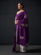 Purple Boota Organza Silk Handloom Banarasi Saree - Sacred Weaves