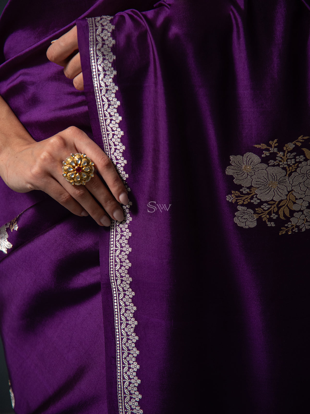 Purple Boota Organza Silk Handloom Banarasi Saree - Sacred Weaves