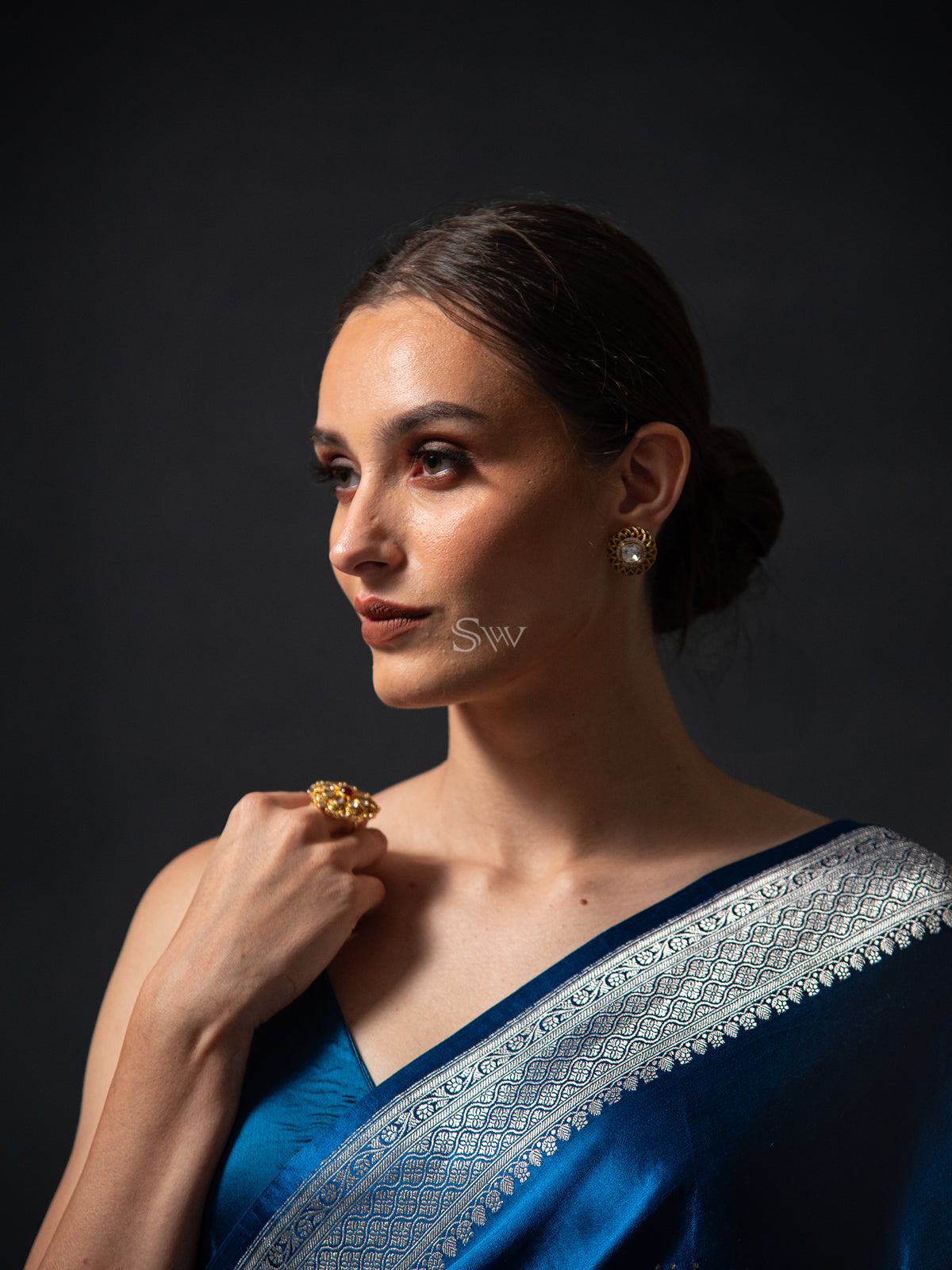 Midnight Blue Boota Satin Silk Handloom Banarasi Saree - Sacred Weaves