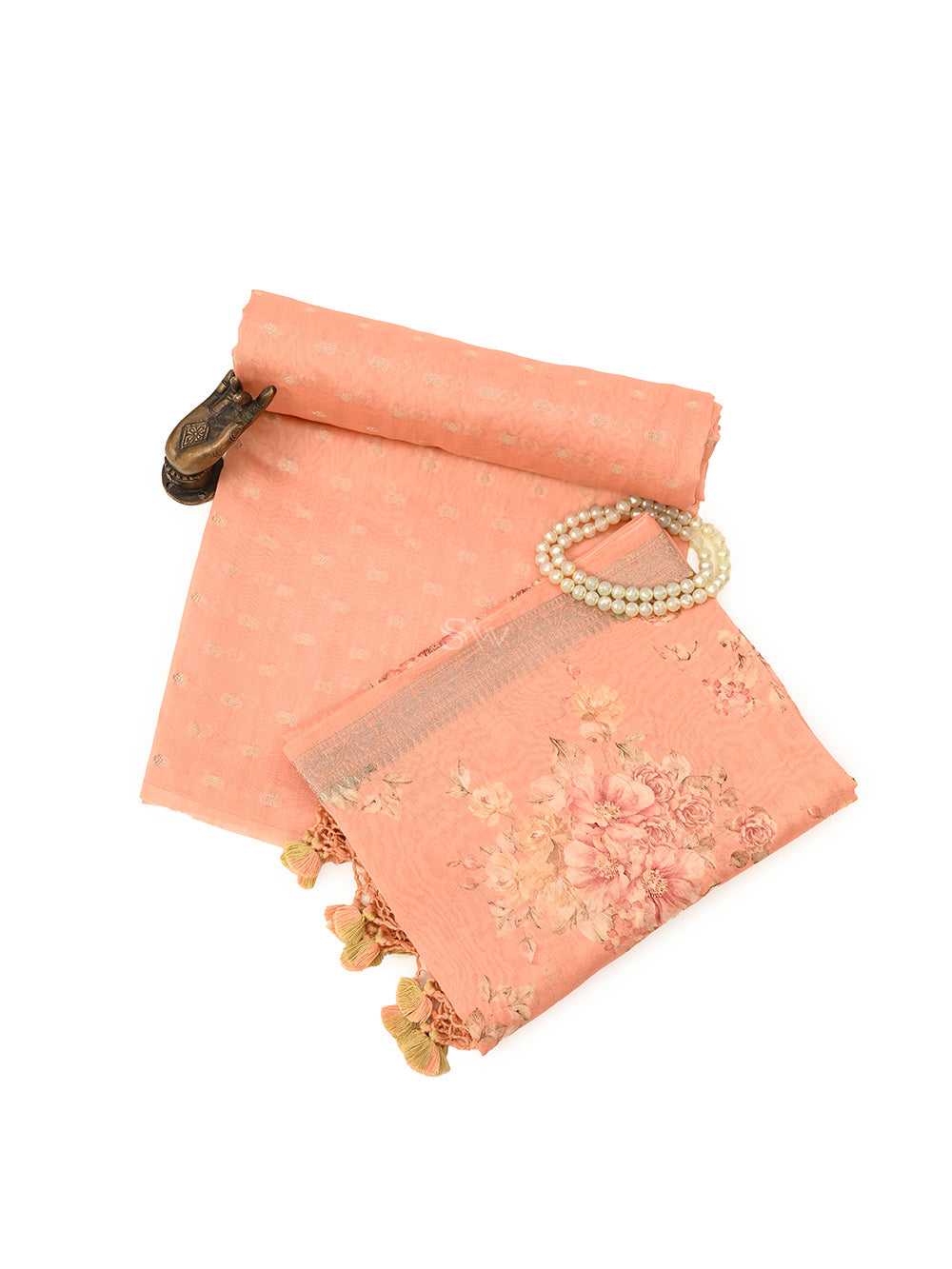 Pastel Orange Cotton Silk Handloom Banarasi Suit - Sacred Weaves