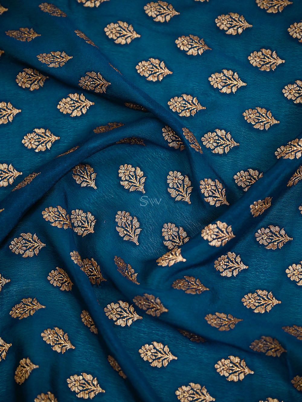Midnight Blue Booti Crepe Silk Handloom Banarasi Suit - Sacred Weaves