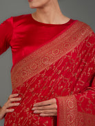 Red Jaal Crepe Silk Handloom Banarasi Saree - Sacred Weaves