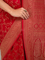 Red Jaal Crepe Silk Handloom Banarasi Saree - Sacred Weaves
