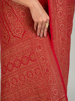 Red Jaal Crepe Silk Handloom Banarasi Saree - Sacred Weaves