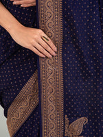 Navy Blue Booti Crepe Silk Handloom Banarasi Saree - Sacred Weaves