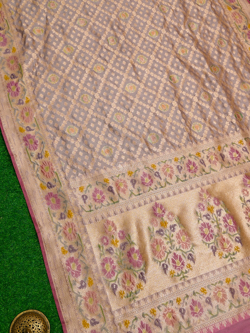 Dusky Pink Rangkat Border Tussar Silk Handloom Banarasi Saree - Sacred Weaves