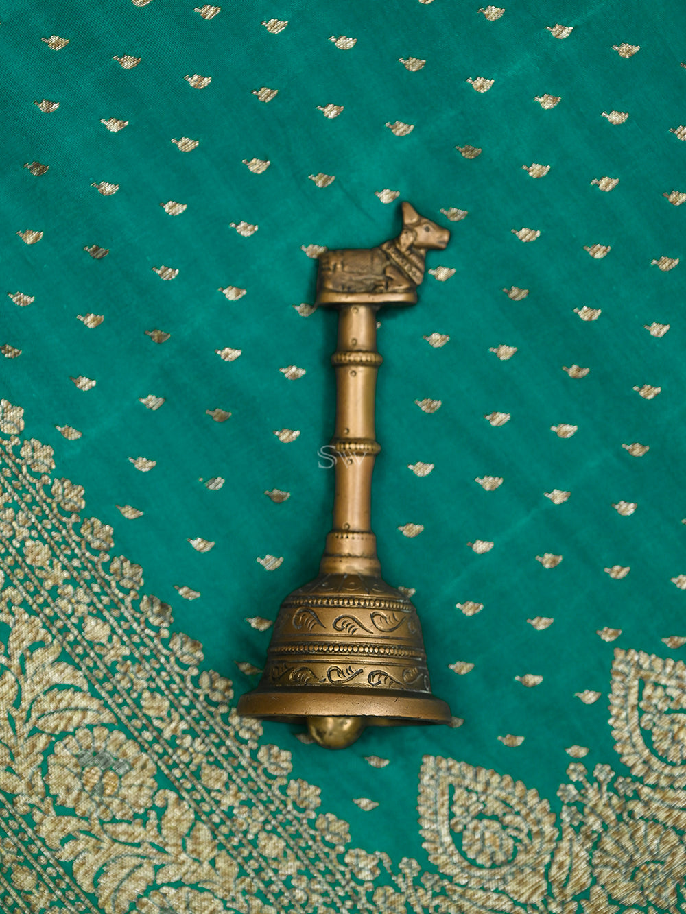 Teal Green Booti Crepe Silk Handloom Banarasi Saree - Sacred Weaves