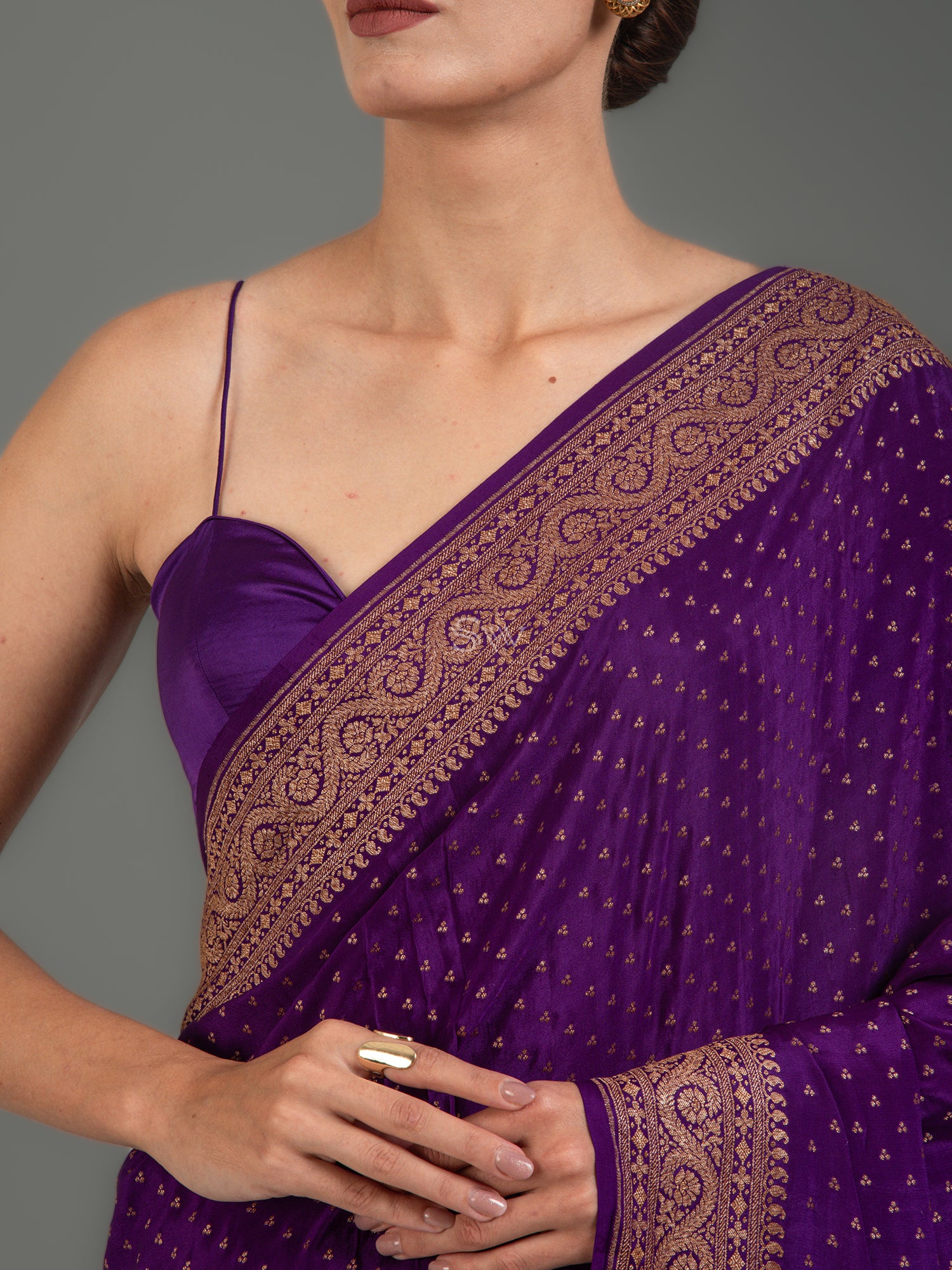 Purple Booti Crepe Silk Handloom Banarasi Saree -Sacred Weaves