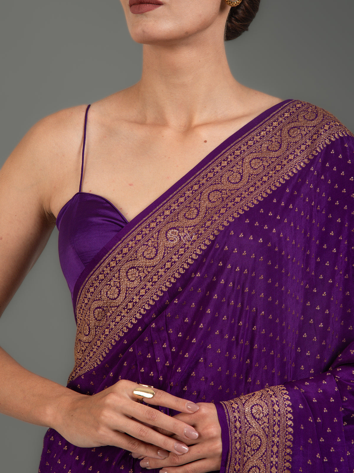 Purple Booti Crepe Silk Handloom Banarasi Saree -Sacred Weaves