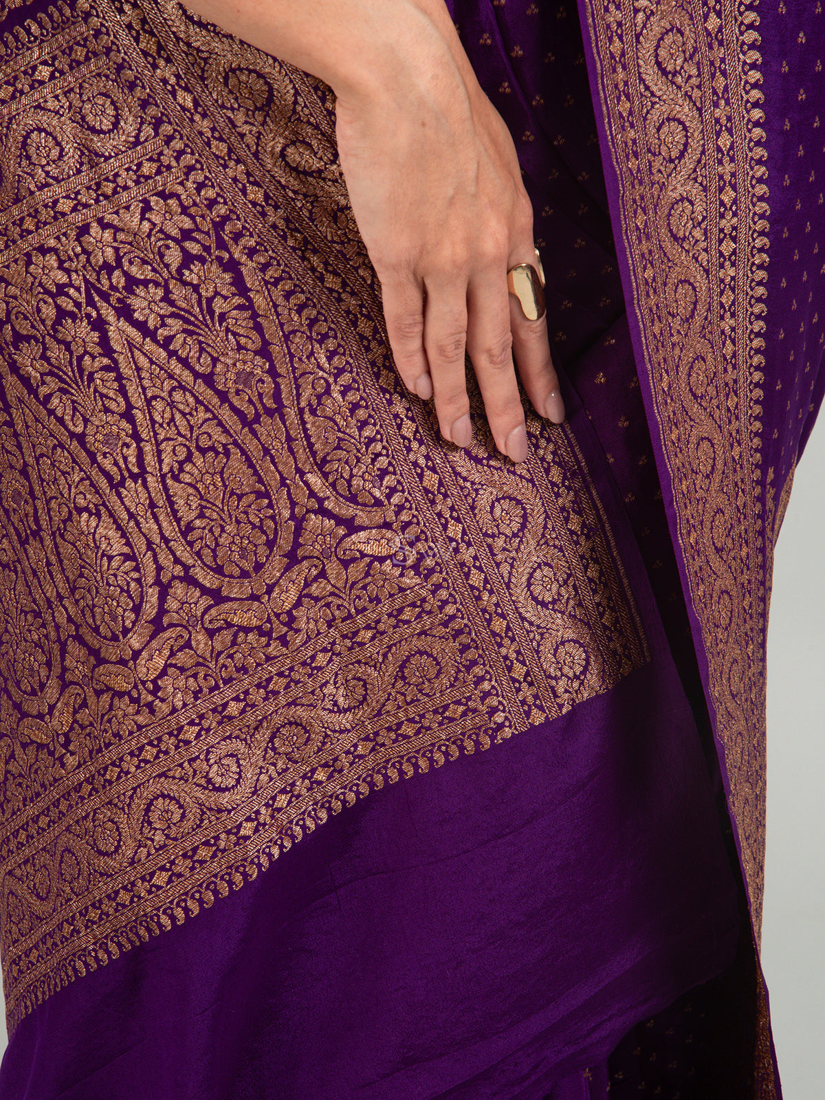 Purple Booti Crepe Silk Handloom Banarasi Saree -Sacred Weaves