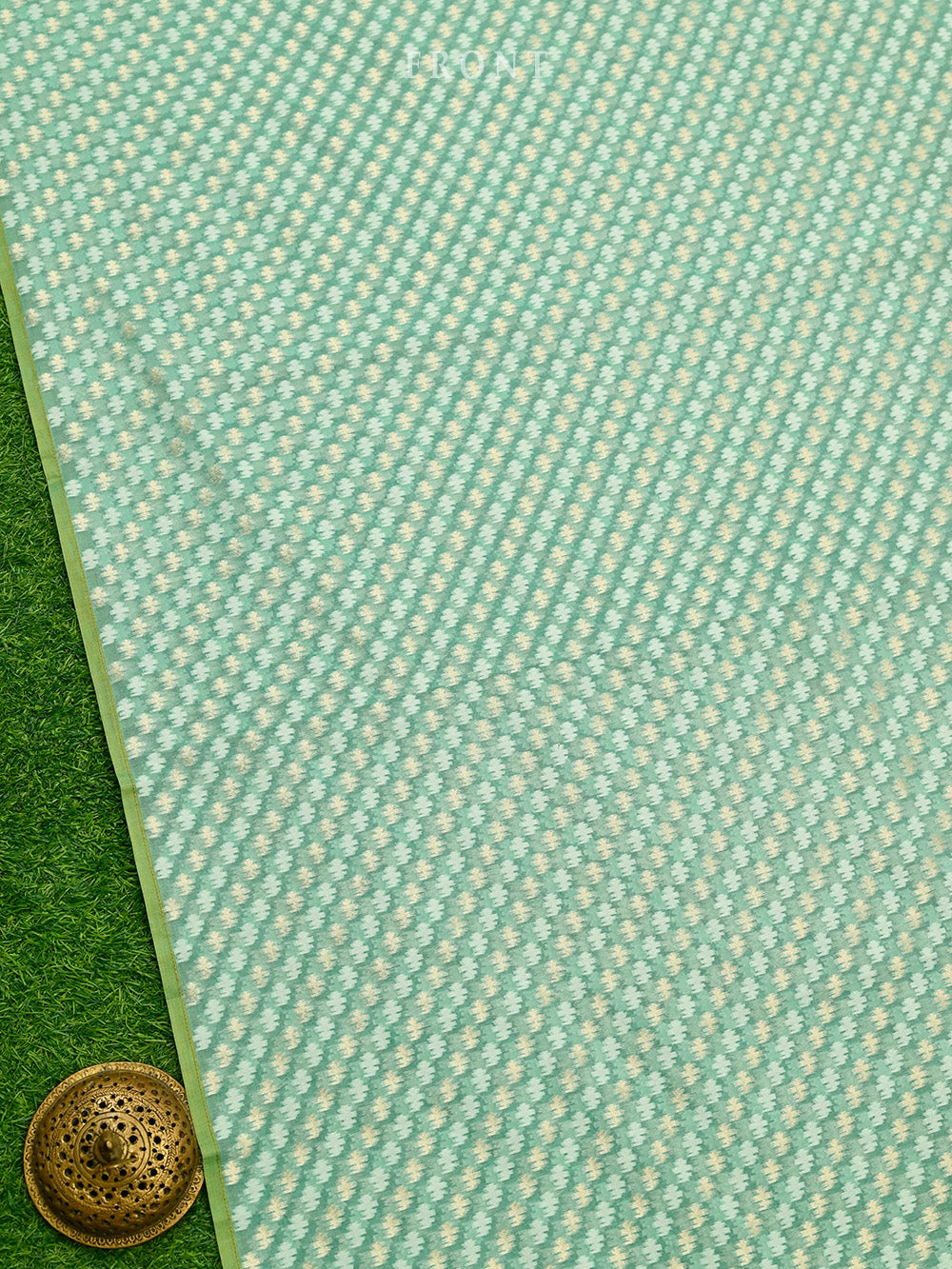 Turquoise Blue Cotton Silk Handloom Banarasi Suit - Sacred Weaves
