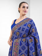 Blue Meenakari Bandhani Crepe Silk Handloom Banarasi Saree - Sacred Weaves