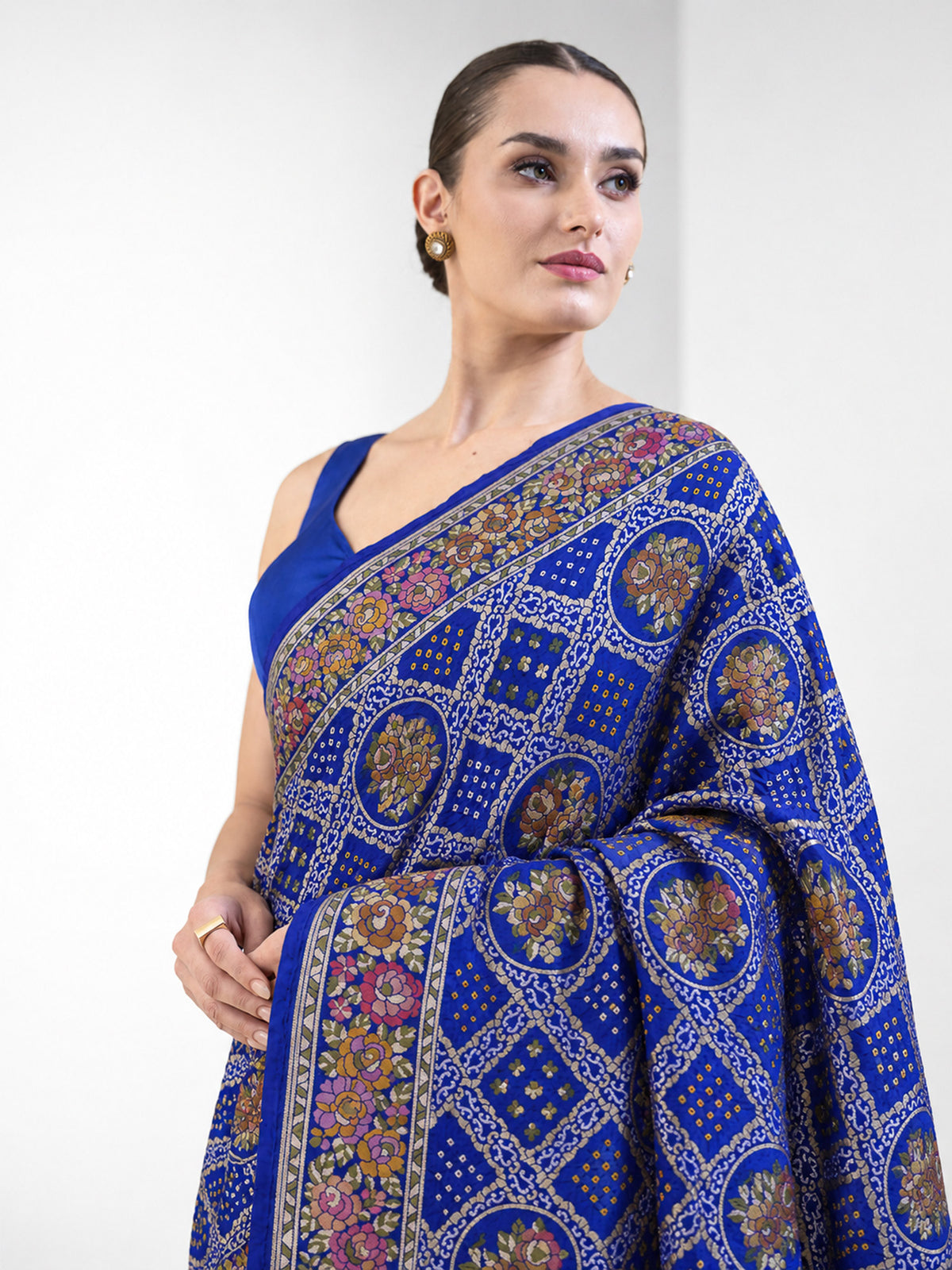 Blue Meenakari Bandhani Crepe Silk Handloom Banarasi Saree - Sacred Weaves