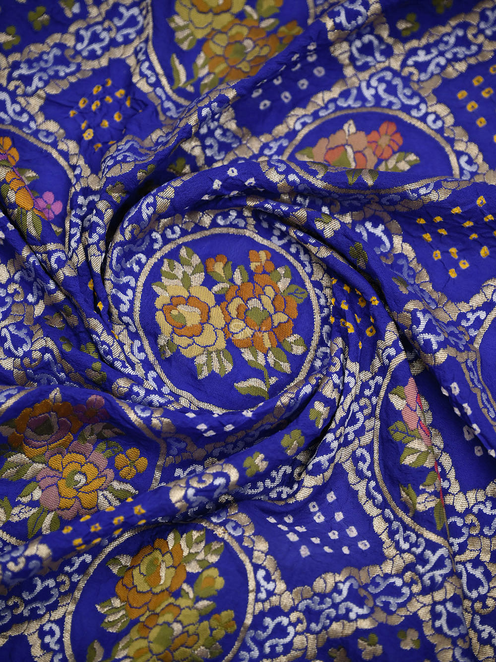 Blue Meenakari Bandhani Crepe Silk Handloom Banarasi Saree - Sacred Weaves