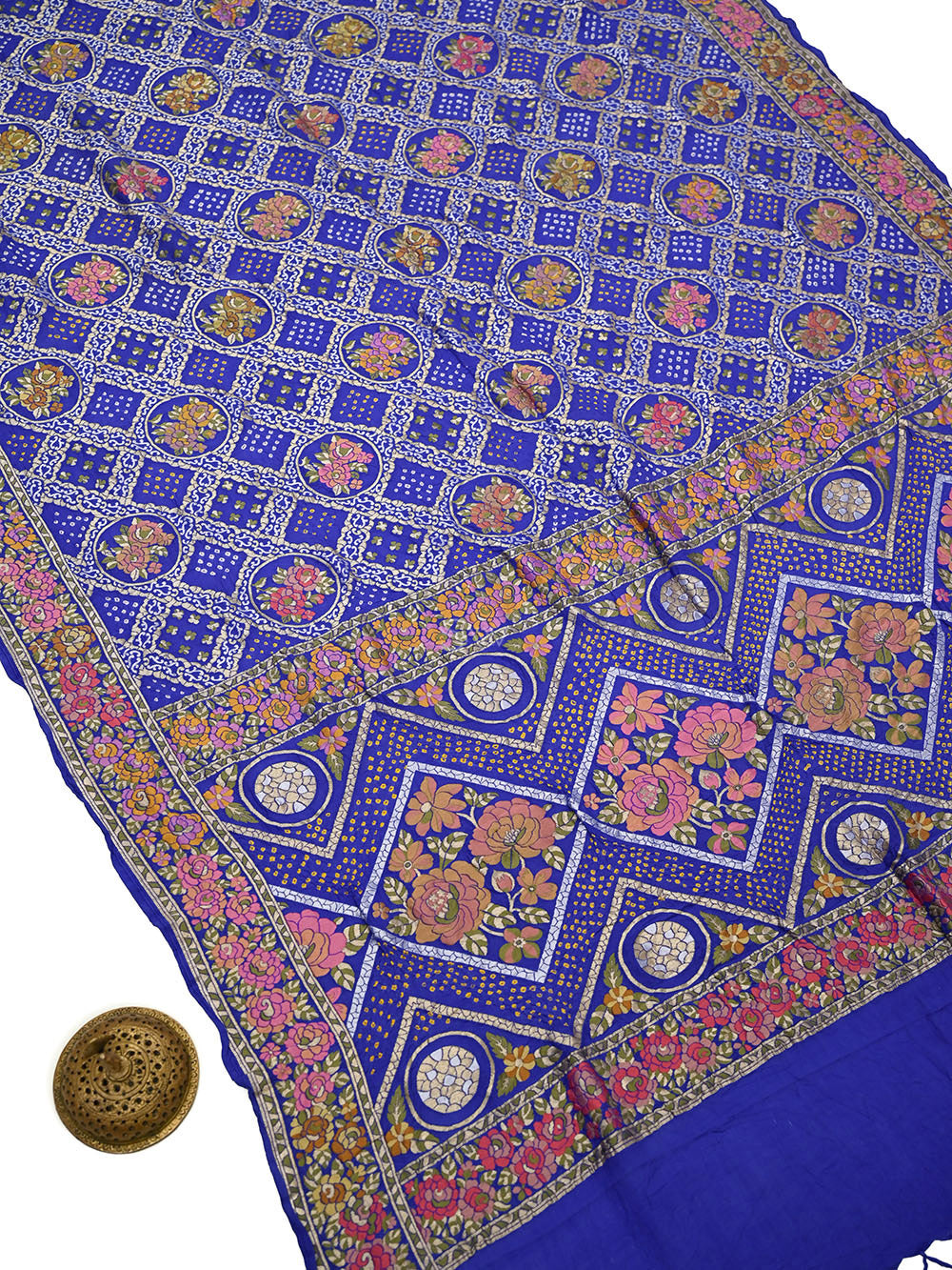 Blue Meenakari Bandhani Crepe Silk Handloom Banarasi Saree - Sacred Weaves