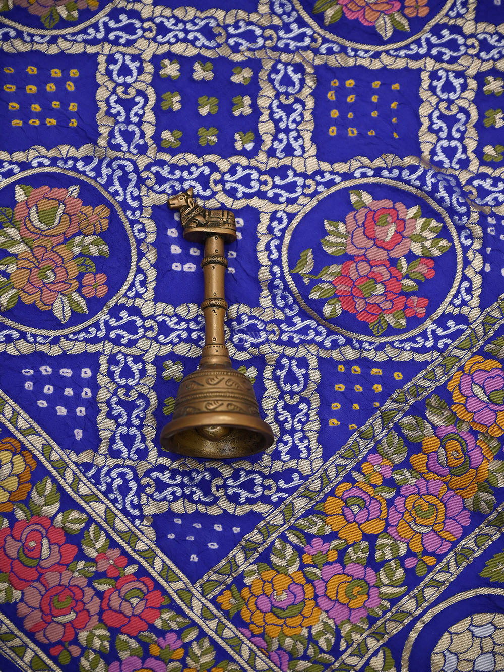 Blue Meenakari Bandhani Crepe Silk Handloom Banarasi Saree - Sacred Weaves