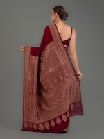 Maroon Plain Crepe Silk Handloom Banarasi Saree - Sacred Weaves
