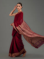 Maroon Plain Crepe Silk Handloom Banarasi Saree - Sacred Weaves
