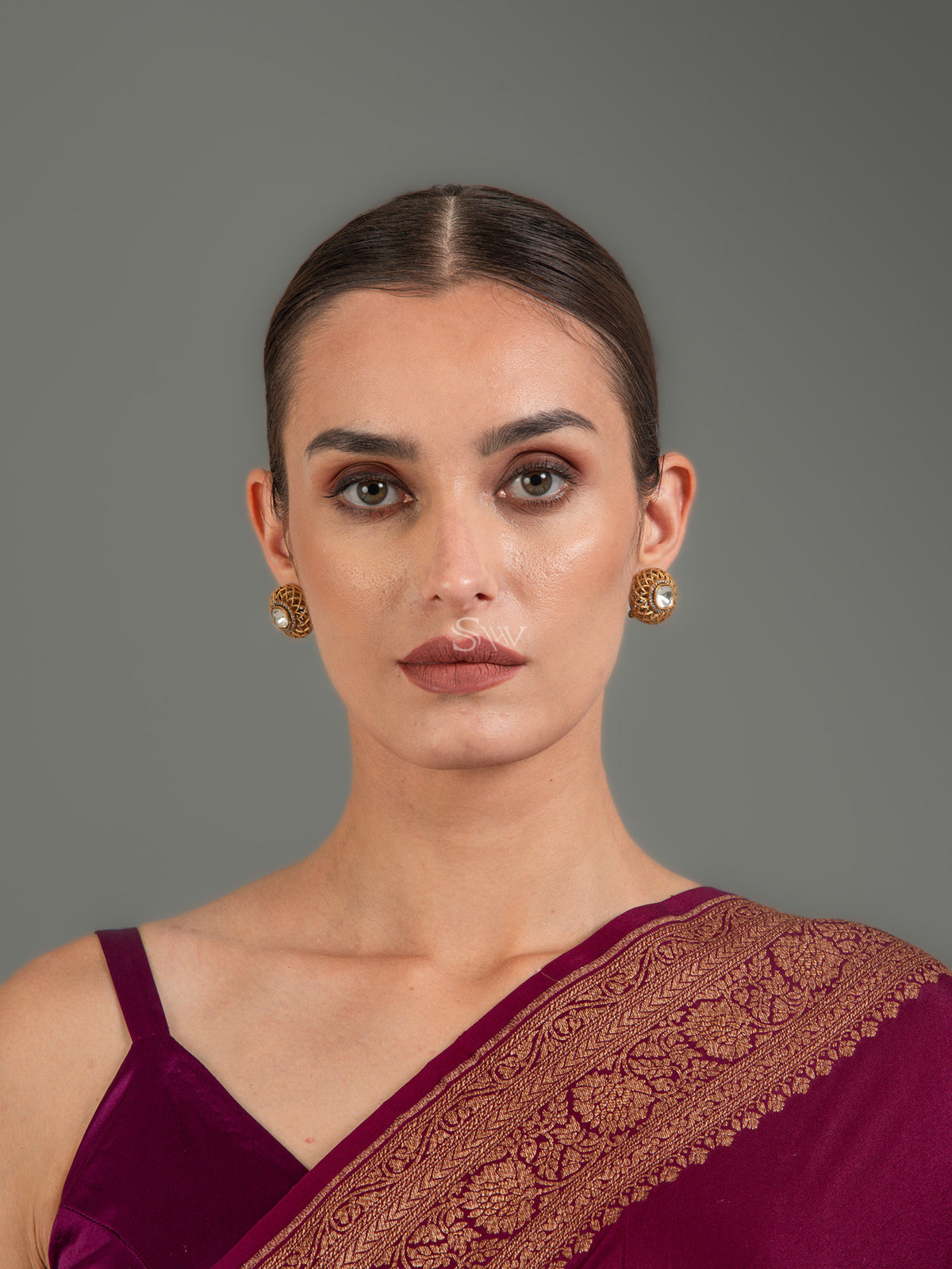 Wine Jaal Crepe Silk Handloom Banarasi Saree - Sacred Weaves