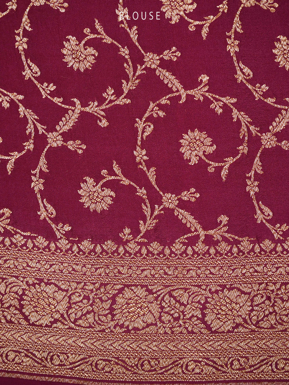 Wine Jaal Crepe Silk Handloom Banarasi Saree - Sacred Weaves
