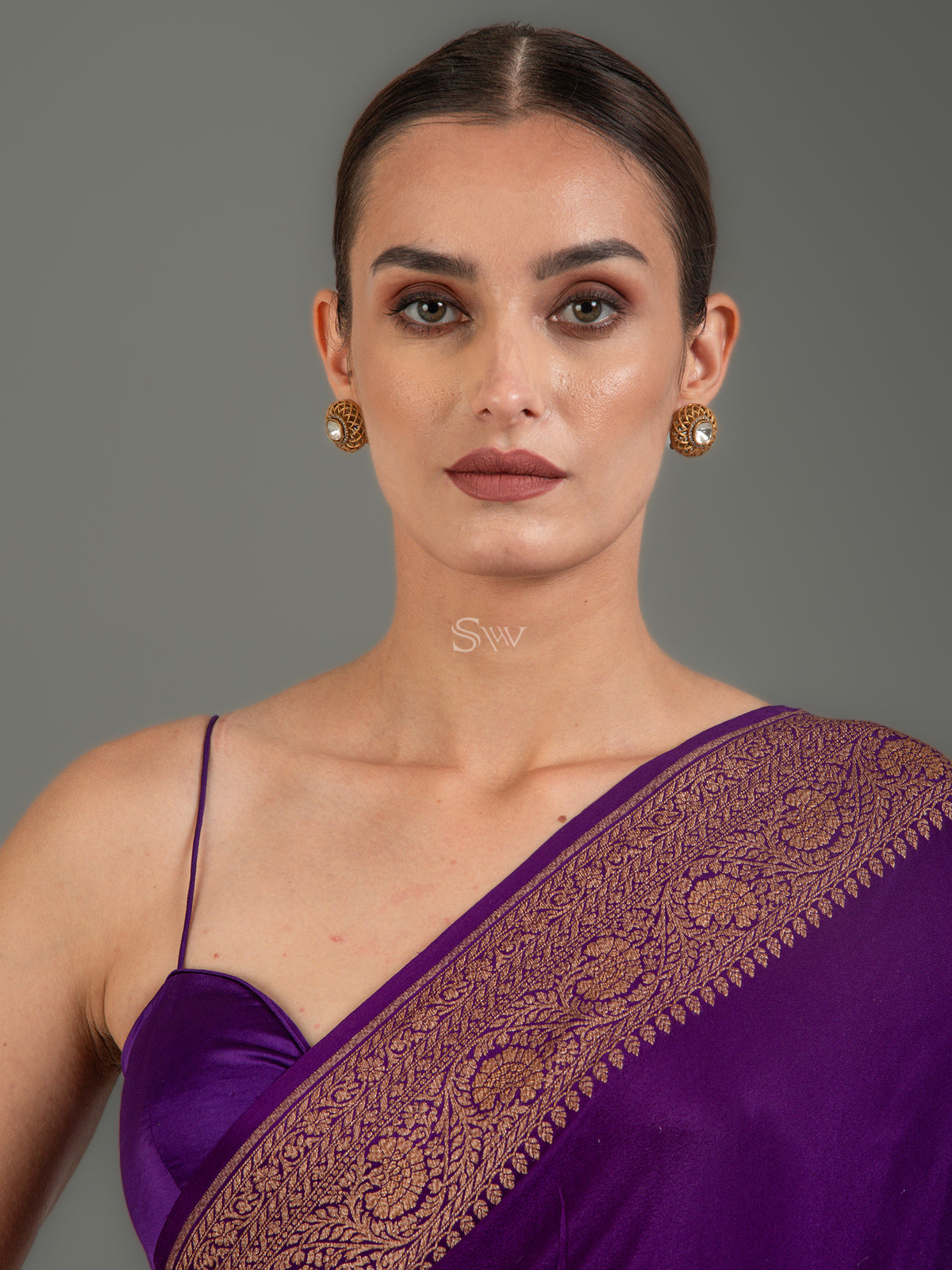Purple Plain Crepe Silk Handloom Banarasi Saree - Sacred Weaves