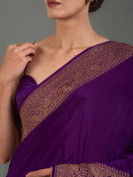 Purple Plain Crepe Silk Handloom Banarasi Saree - Sacred Weaves