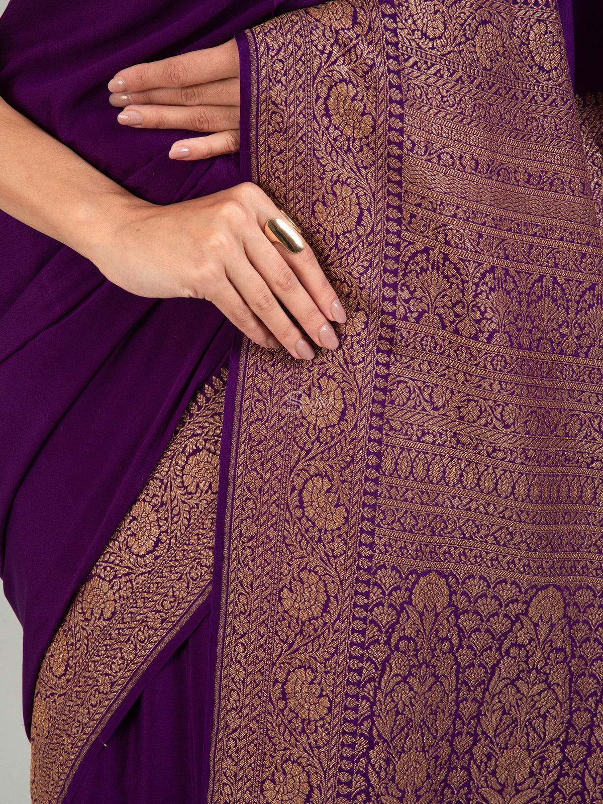Purple Plain Crepe Silk Handloom Banarasi Saree - Sacred Weaves
