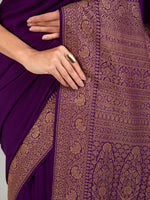 Purple Plain Crepe Silk Handloom Banarasi Saree - Sacred Weaves